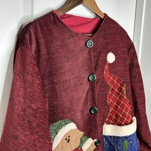 Womens‎ Vintage Christmas Sweater Jacket Cardigan Red Green L Granny